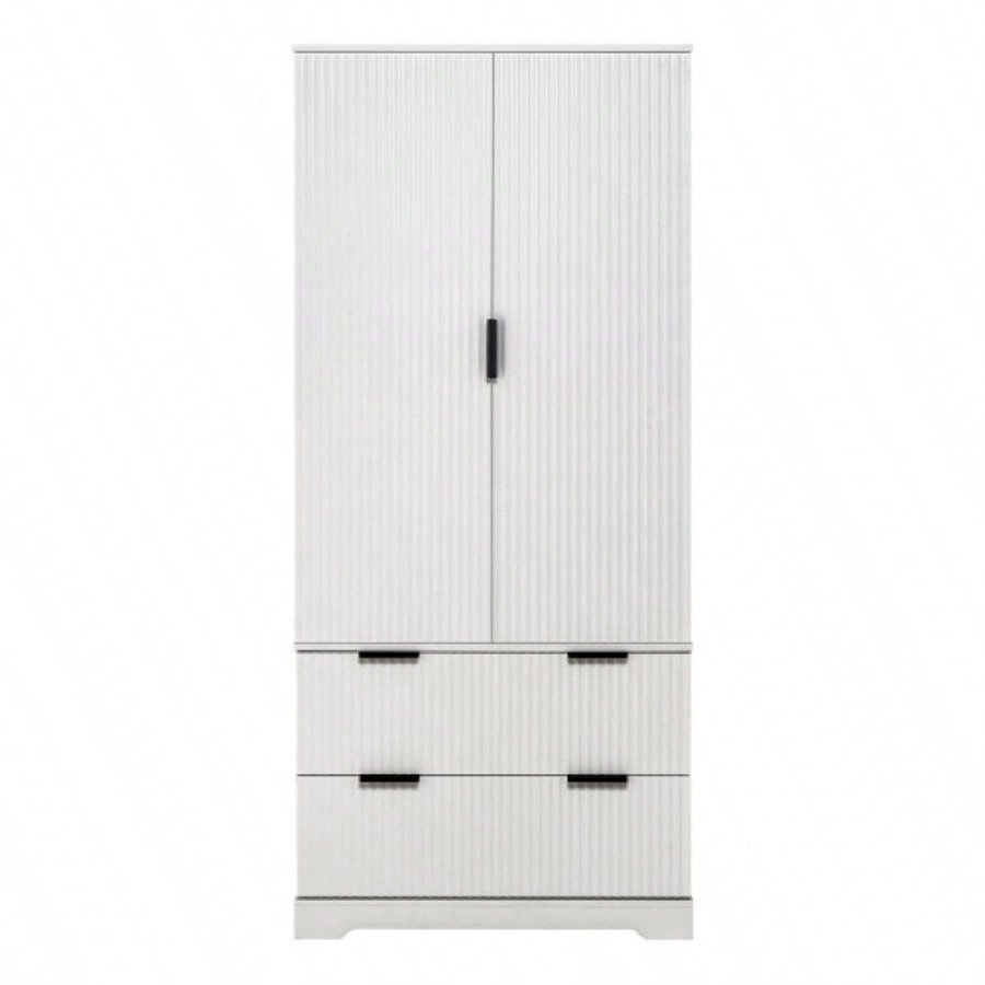 72 Modern Fluted Kitchen Pantry Cabinet with 2 Large Drawers 8 - Door Spice Rack, Freestanding Storage Organizer Bathroom, Dining Room, Office, Entryway, White