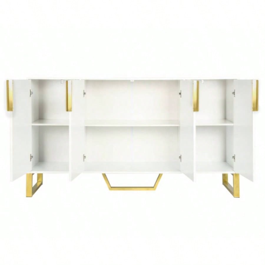 TREXM Modern sideboard with Four Doors, Metal handles and Adjustable Shelves Kitchen Cabinet White