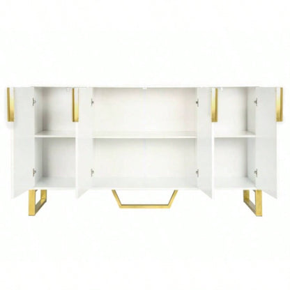 TREXM Modern sideboard with Four Doors, Metal handles and Adjustable Shelves Kitchen Cabinet White