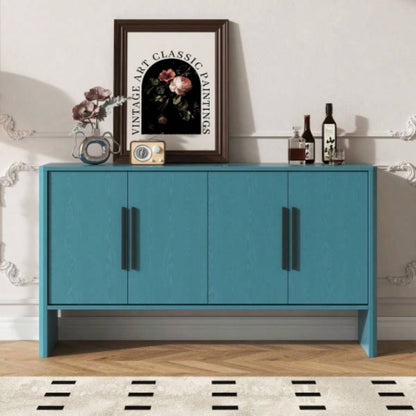 TREXM Sideboard Buffet Cabinet with Storage, Retro Sideboard Cabinet with Adjustable Shelves and Long Handles, 4 - Door Wood Sideboard Kitchen, Dining Room and Living Room Antique Blue