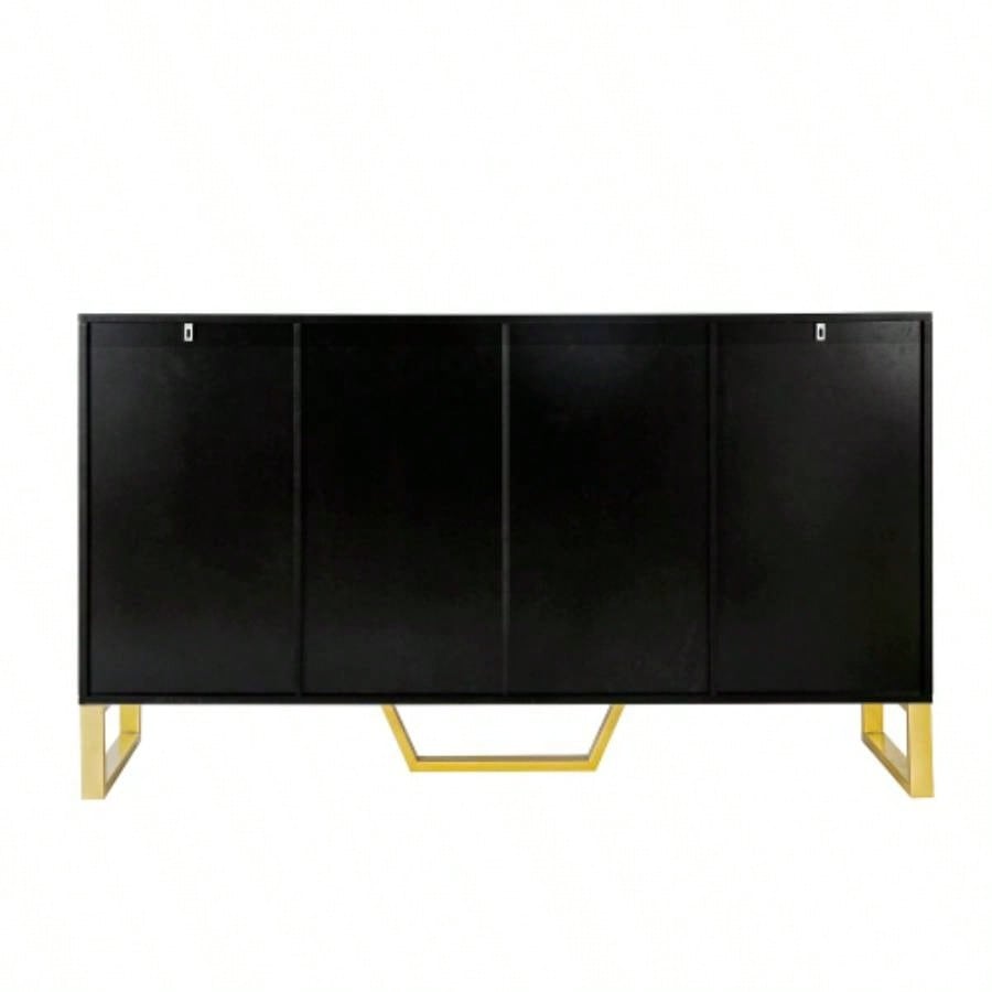 TREXM Modern sideboard with Four Doors, Metal handles and Adjustable Shelves Kitchen Cabinet Black