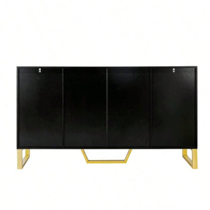 TREXM Modern sideboard with Four Doors, Metal handles and Adjustable Shelves Kitchen Cabinet Black