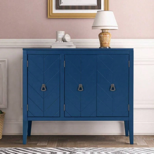 USTYLE Adjustable Shelf Storage Sideboard with 3 Retro Metal Handles and 4 Pinewood, Entryway, Living Room, Study Room, Dining Room