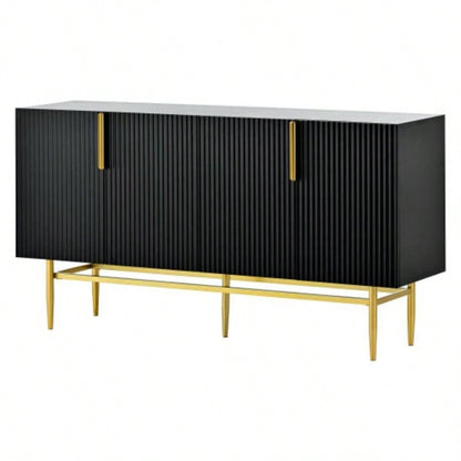 TREXM Modern Elegant 4 - door Sideboard Gold Metal Handle Buffet Cabinet Dining Room, Living Room, Bedroom, Hallway Black