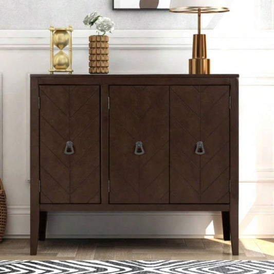 USTYLE Adjustable Shelf Storage Sideboard with 3 Retro Metal Handles and 4 Pinewood, Entryway, Living Room, Study Room, Dining Room