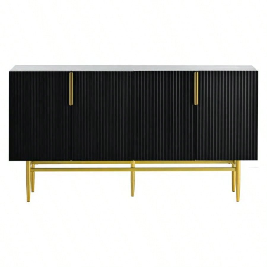 TREXM Modern Elegant 4 - door Sideboard Gold Metal Handle Buffet Cabinet Dining Room, Living Room, Bedroom, Hallway Black