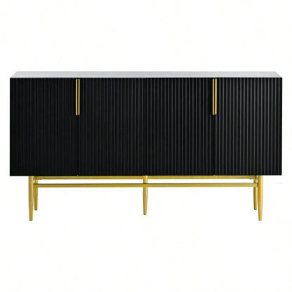 TREXM Modern Elegant 4 - door Sideboard Gold Metal Handle Buffet Cabinet Dining Room, Living Room, Bedroom, Hallway Black