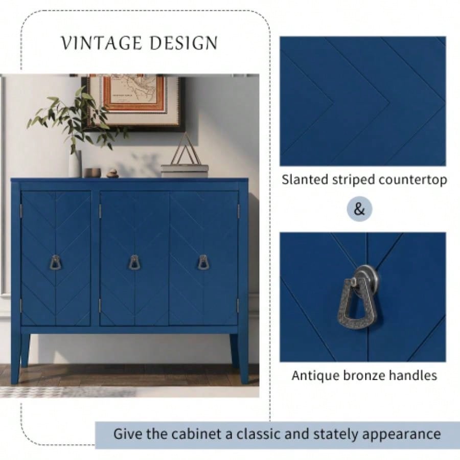 USTYLE Adjustable Shelf Storage Sideboard with 3 Retro Metal Handles and 4 Pinewood, Entryway, Living Room, Study Room, Dining Room