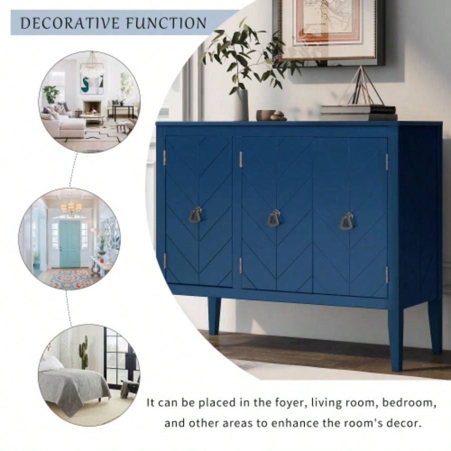 USTYLE Adjustable Shelf Storage Sideboard with 3 Retro Metal Handles and 4 Pinewood, Entryway, Living Room, Study Room, Dining Room