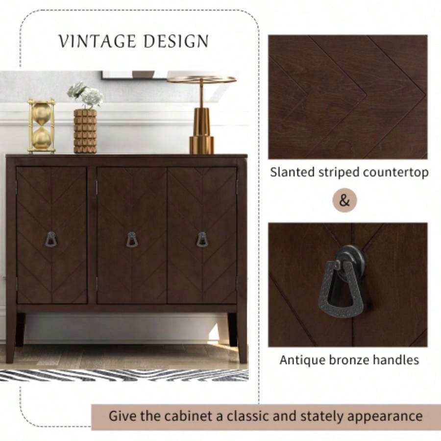 USTYLE Adjustable Shelf Storage Sideboard with 3 Retro Metal Handles and 4 Pinewood, Entryway, Living Room, Study Room, Dining Room