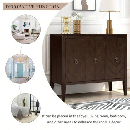USTYLE Adjustable Shelf Storage Sideboard with 3 Retro Metal Handles and 4 Pinewood, Entryway, Living Room, Study Room, Dining Room