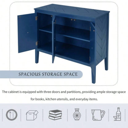 USTYLE Adjustable Shelf Storage Sideboard with 3 Retro Metal Handles and 4 Pinewood, Entryway, Living Room, Study Room, Dining Room