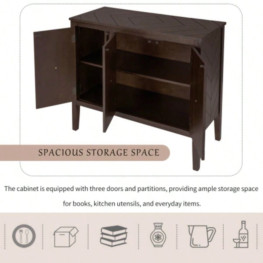 USTYLE Adjustable Shelf Storage Sideboard with 3 Retro Metal Handles and 4 Pinewood, Entryway, Living Room, Study Room, Dining Room