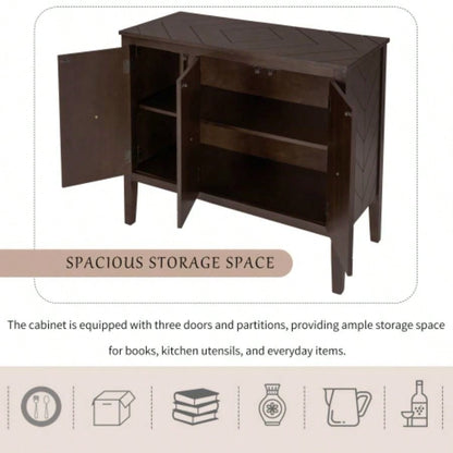 USTYLE Adjustable Shelf Storage Sideboard with 3 Retro Metal Handles and 4 Pinewood, Entryway, Living Room, Study Room, Dining Room