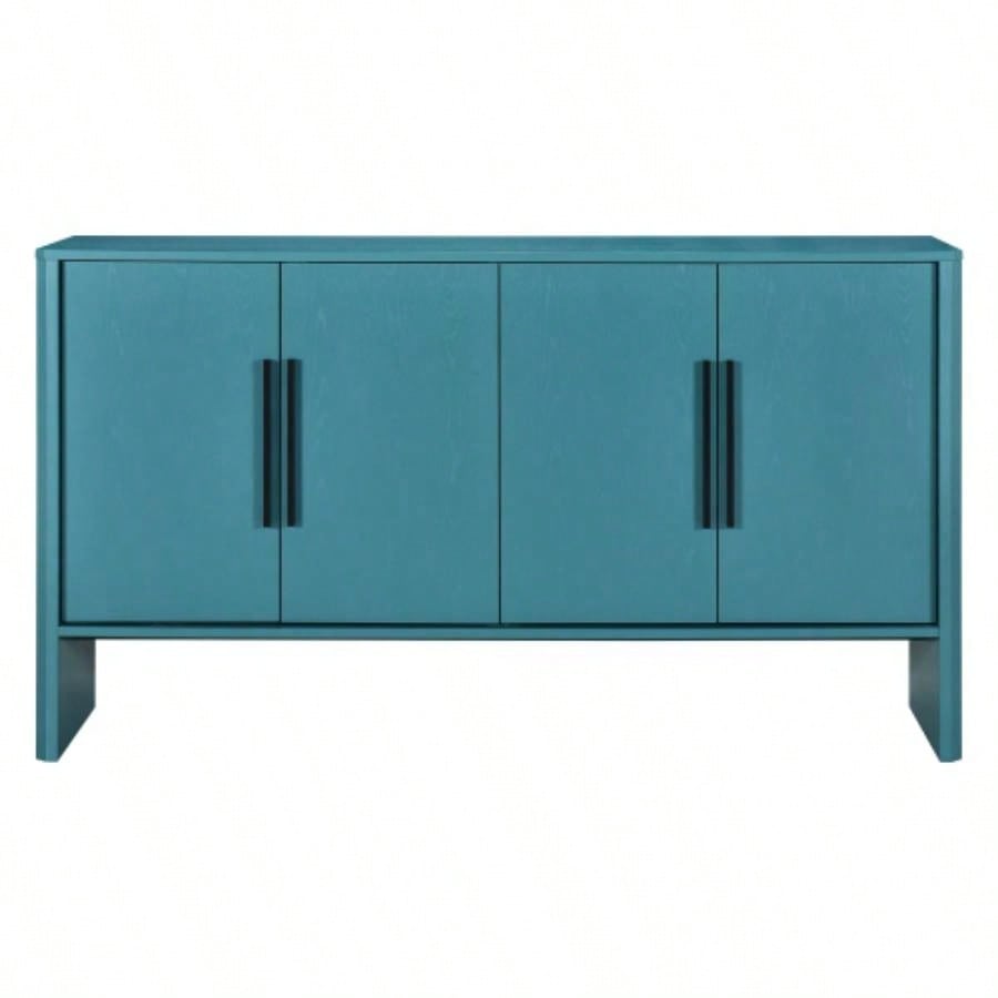 TREXM Sideboard Buffet Cabinet with Storage, Retro Sideboard Cabinet with Adjustable Shelves and Long Handles, 4 - Door Wood Sideboard Kitchen, Dining Room and Living Room Antique Blue