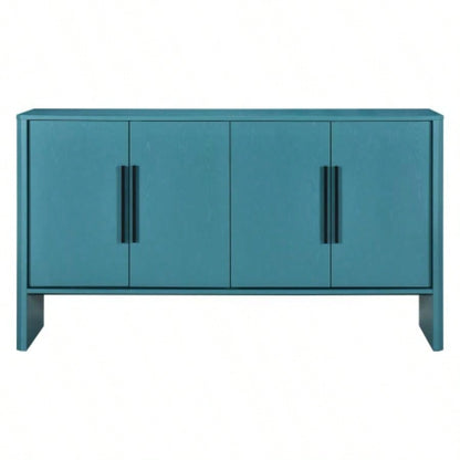 TREXM Sideboard Buffet Cabinet with Storage, Retro Sideboard Cabinet with Adjustable Shelves and Long Handles, 4 - Door Wood Sideboard Kitchen, Dining Room and Living Room Antique Blue