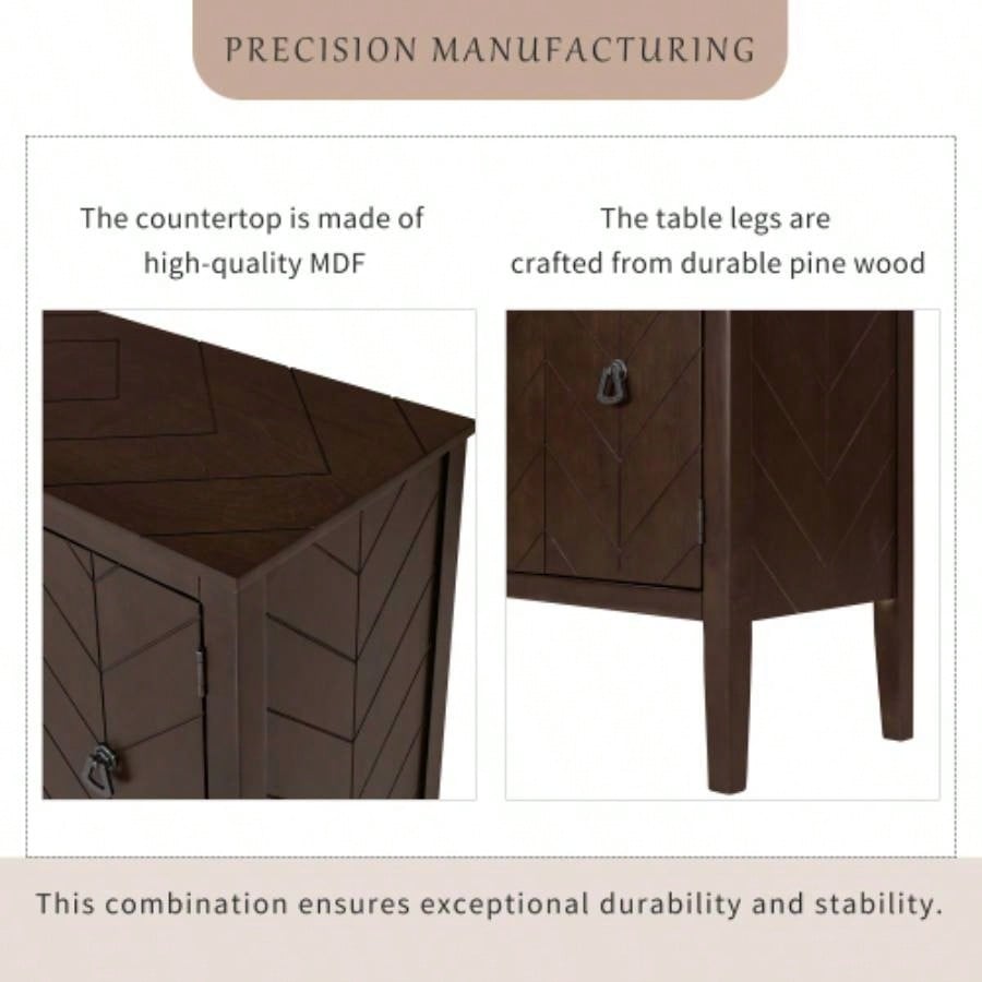 USTYLE Adjustable Shelf Storage Sideboard with 3 Retro Metal Handles and 4 Pinewood, Entryway, Living Room, Study Room, Dining Room