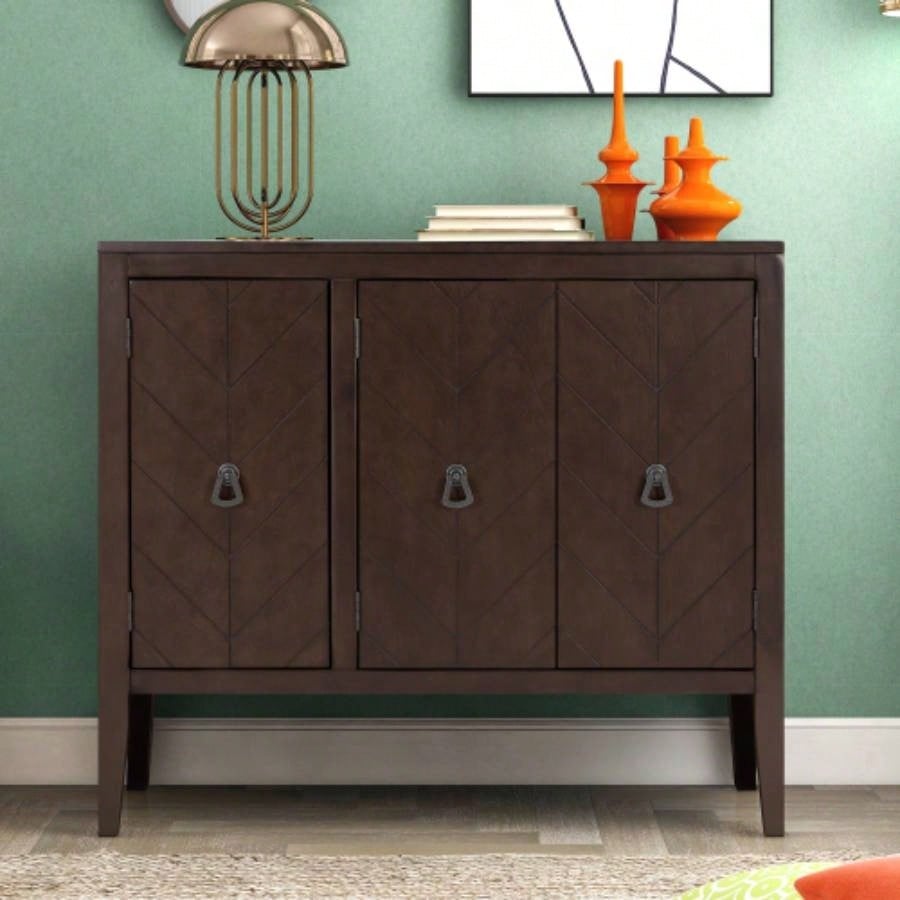 USTYLE Adjustable Shelf Storage Sideboard with 3 Retro Metal Handles and 4 Pinewood, Entryway, Living Room, Study Room, Dining Room