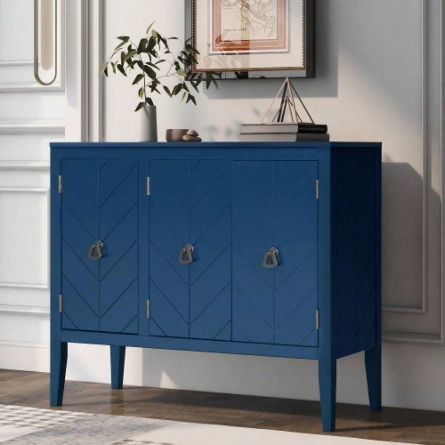 USTYLE Adjustable Shelf Storage Sideboard with 3 Retro Metal Handles and 4 Pinewood, Entryway, Living Room, Study Room, Dining Room