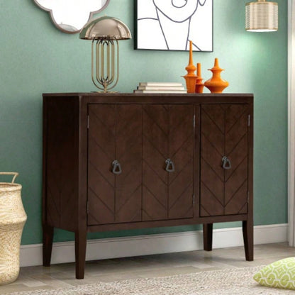 USTYLE Adjustable Shelf Storage Sideboard with 3 Retro Metal Handles and 4 Pinewood, Entryway, Living Room, Study Room, Dining Room
