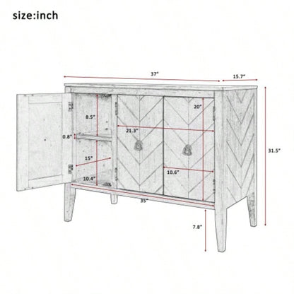 USTYLE Adjustable Shelf Storage Sideboard with 3 Retro Metal Handles and 4 Pinewood, Entryway, Living Room, Study Room, Dining Room