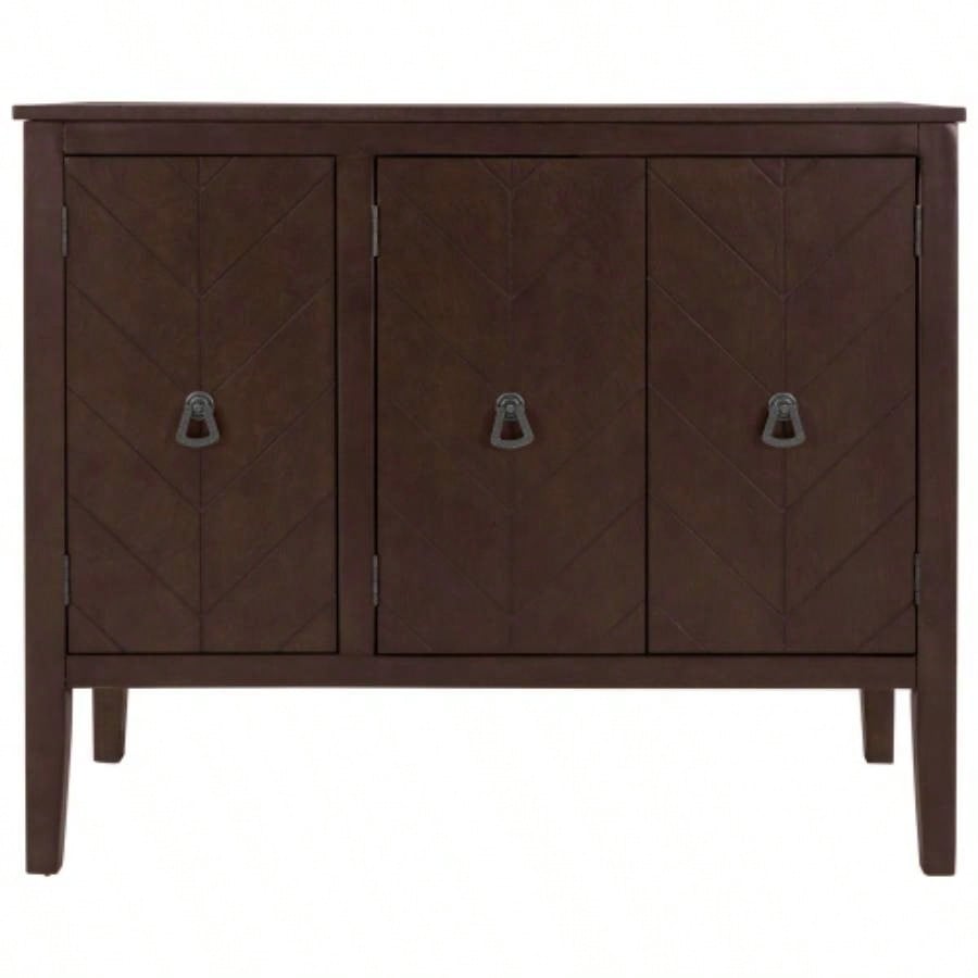 USTYLE Adjustable Shelf Storage Sideboard with 3 Retro Metal Handles and 4 Pinewood, Entryway, Living Room, Study Room, Dining Room
