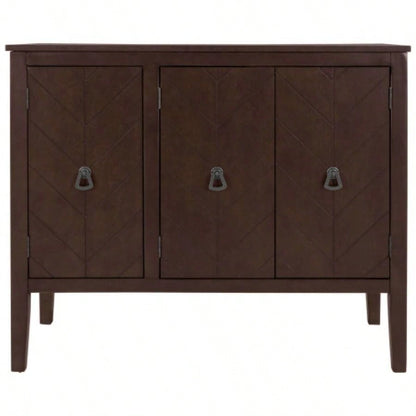 USTYLE Adjustable Shelf Storage Sideboard with 3 Retro Metal Handles and 4 Pinewood, Entryway, Living Room, Study Room, Dining Room