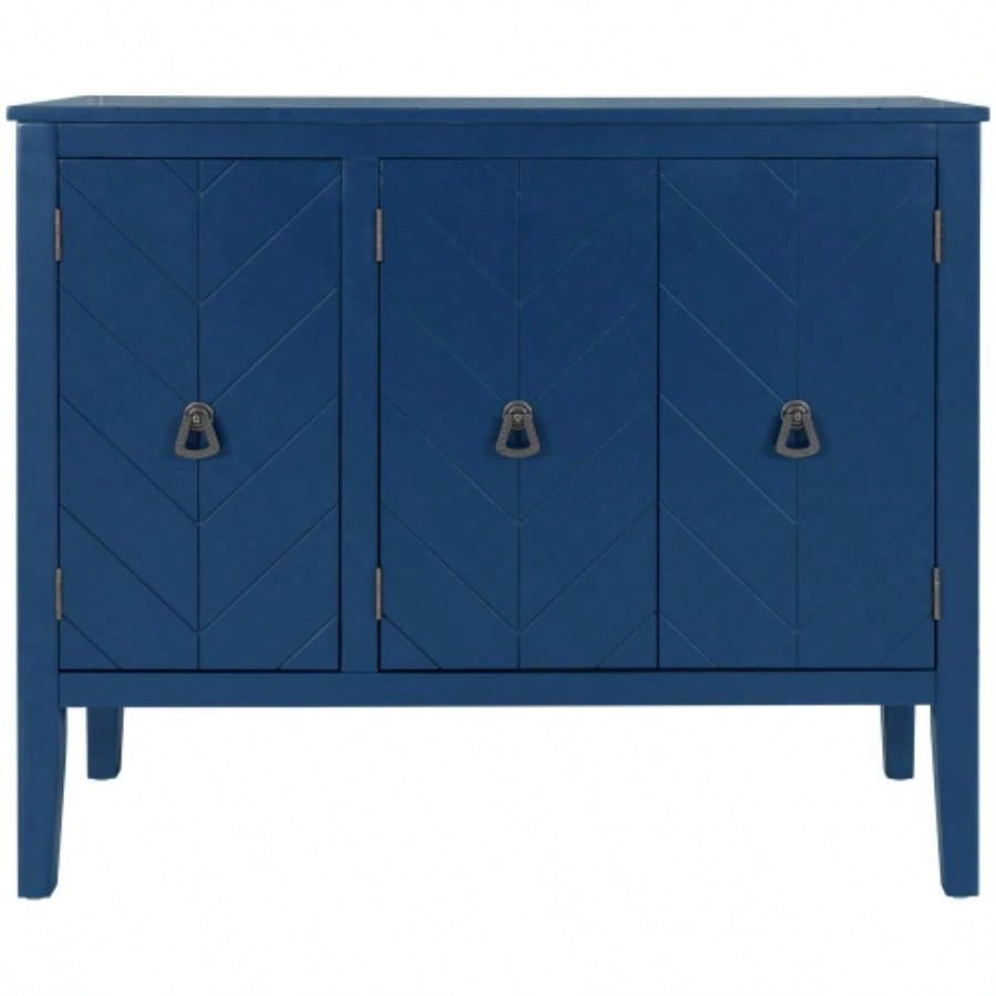 USTYLE Adjustable Shelf Storage Sideboard with 3 Retro Metal Handles and 4 Pinewood, Entryway, Living Room, Study Room, Dining Room