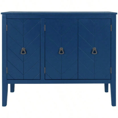 USTYLE Adjustable Shelf Storage Sideboard with 3 Retro Metal Handles and 4 Pinewood, Entryway, Living Room, Study Room, Dining Room