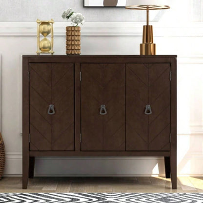USTYLE Adjustable Shelf Storage Sideboard with 3 Retro Metal Handles and 4 Pinewood, Entryway, Living Room, Study Room, Dining Room