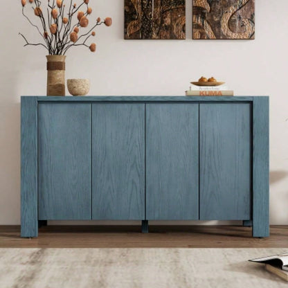 TREXM Buffet Cabinet with Storage, 4 - Door Retro Wood Sideboard with Distressed and Adjustable Shelves Dining Room, Kitchen, and Living Room Navy