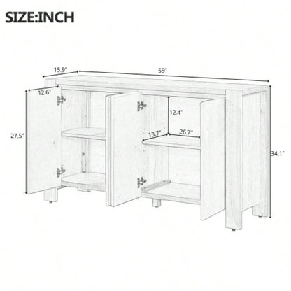 TREXM Buffet Cabinet with Storage, 4 - Door Retro Wood Sideboard with Distressed and Adjustable Shelves Dining Room, Kitchen, and Living Room Navy