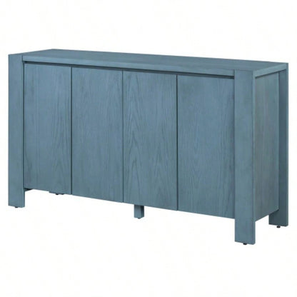 TREXM Buffet Cabinet with Storage, 4 - Door Retro Wood Sideboard with Distressed and Adjustable Shelves Dining Room, Kitchen, and Living Room Navy