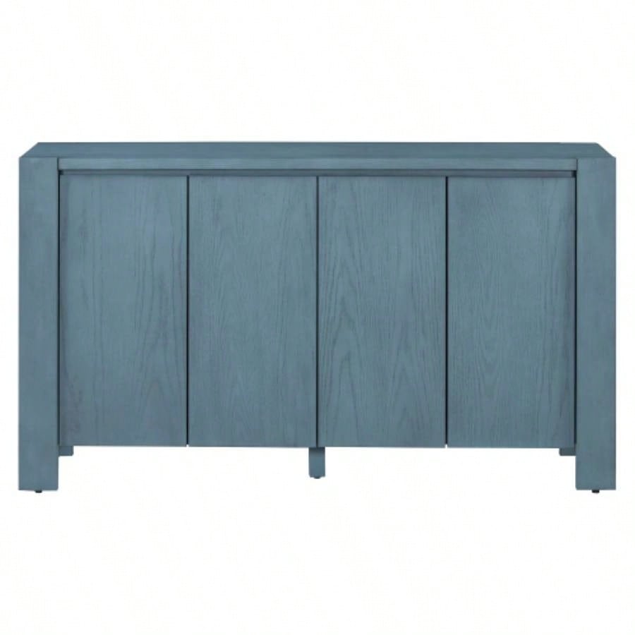 TREXM Buffet Cabinet with Storage, 4 - Door Retro Wood Sideboard with Distressed and Adjustable Shelves Dining Room, Kitchen, and Living Room Navy
