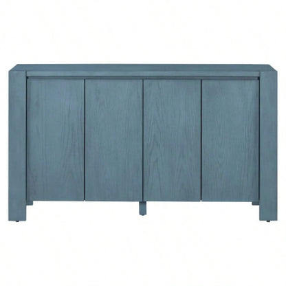 TREXM Buffet Cabinet with Storage, 4 - Door Retro Wood Sideboard with Distressed and Adjustable Shelves Dining Room, Kitchen, and Living Room Navy