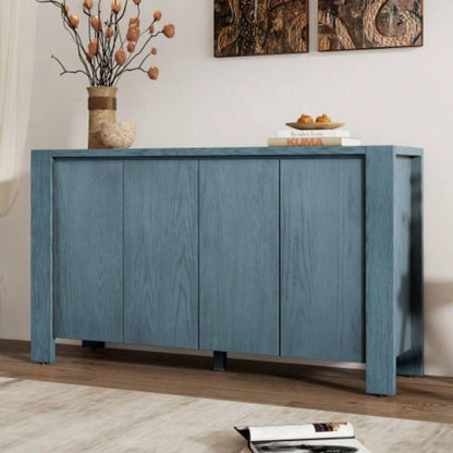 TREXM Buffet Cabinet with Storage, 4 - Door Retro Wood Sideboard with Distressed and Adjustable Shelves Dining Room, Kitchen, and Living Room Navy