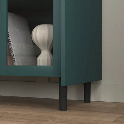 Modern Kitchen Pantry Storage Cabinet, 55 Coffee Bar Storage Cabinet with 2 Drawers, 2 Open Storage Compartment 2 Glass Doors, Wood Buffet Table Kitchen, Living Room, Green