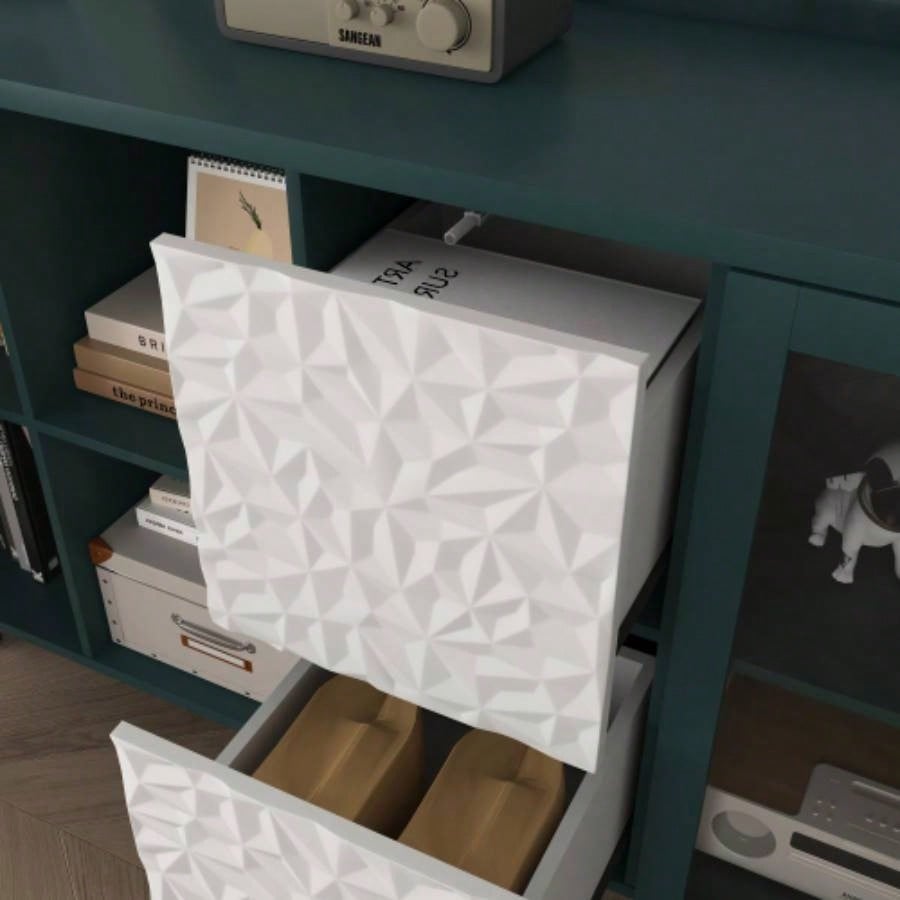 Modern Kitchen Pantry Storage Cabinet, 55 Coffee Bar Storage Cabinet with 2 Drawers, 2 Open Storage Compartment 2 Glass Doors, Wood Buffet Table Kitchen, Living Room, Green