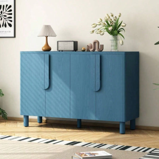 TREXM 4 - Door Buffet Cabinet with Storage, Wood Sideboard Cabinet with Unique Handles and Adjustable Shelves Dining Room, Kitchen, and Living Room Navy