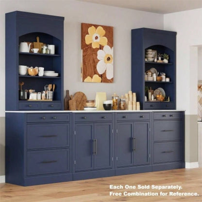 Assembly Video Provided TOPMAX Modern 83.7inch High Kitchen Pantry, Freestanding Tall Kitchen Hutch with Faux Marble Top, Display Cupboard Cabinet with 5 Storage Drawers and Adjustable Shelf, Blue