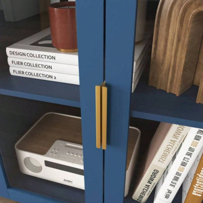 Modern Kitchen Pantry Storage Cabinet, 55 Coffee Bar Storage Cabinet with 2 Drawers, 2 Open Storage Compartment 2 Glass Doors, Wood Buffet Table Kitchen, Living Room, Blue