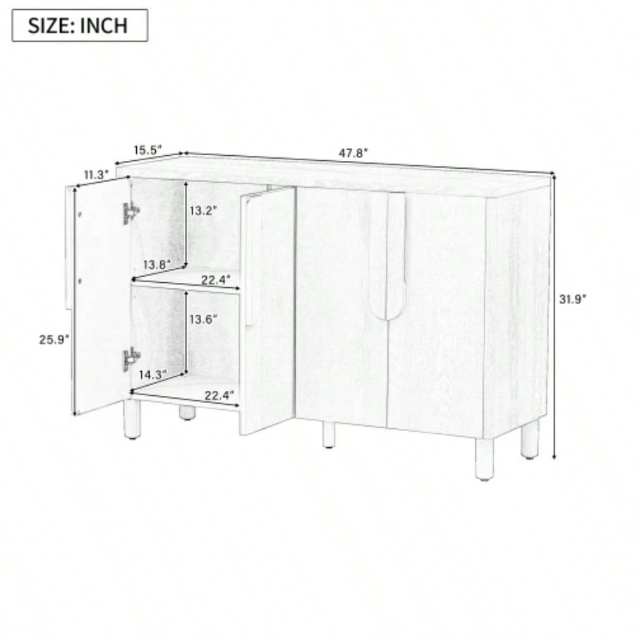 TREXM 4 - Door Buffet Cabinet with Storage, Wood Sideboard Cabinet with Unique Handles and Adjustable Shelves Dining Room, Kitchen, and Living Room Natural