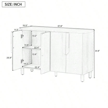 TREXM 4 - Door Buffet Cabinet with Storage, Wood Sideboard Cabinet with Unique Handles and Adjustable Shelves Dining Room, Kitchen, and Living Room Natural