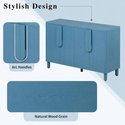 TREXM 4 - Door Buffet Cabinet with Storage, Wood Sideboard Cabinet with Unique Handles and Adjustable Shelves Dining Room, Kitchen, and Living Room Navy