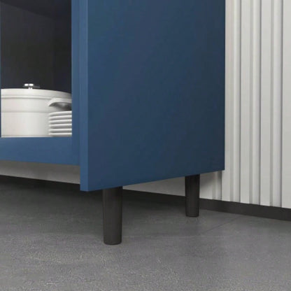 Modern Kitchen Pantry Storage Cabinet, 55 Coffee Bar Storage Cabinet with 2 Drawers, 2 Open Storage Compartment 2 Glass Doors, Wood Buffet Table Kitchen, Living Room, Blue