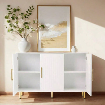 3 - Door Large Storage Sideboard with Gold Handles Kitchen, Dining Room and Living Room. 55.12 Accent White Buffet Cabinet, Coffee Bar Sideboard Cabinet with 3 doors White