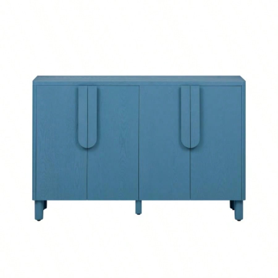 TREXM 4 - Door Buffet Cabinet with Storage, Wood Sideboard Cabinet with Unique Handles and Adjustable Shelves Dining Room, Kitchen, and Living Room Navy