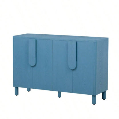 TREXM 4 - Door Buffet Cabinet with Storage, Wood Sideboard Cabinet with Unique Handles and Adjustable Shelves Dining Room, Kitchen, and Living Room Navy