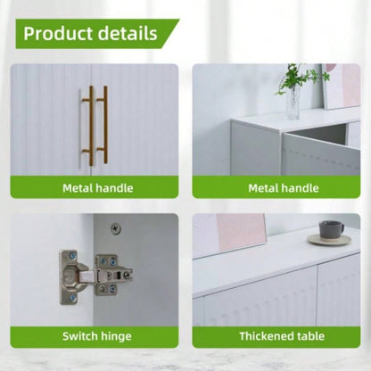 3 - Door Large Storage Sideboard with Gold Handles Kitchen, Dining Room and Living Room. 55.12 Accent White Buffet Cabinet, Coffee Bar Sideboard Cabinet with 3 doors White