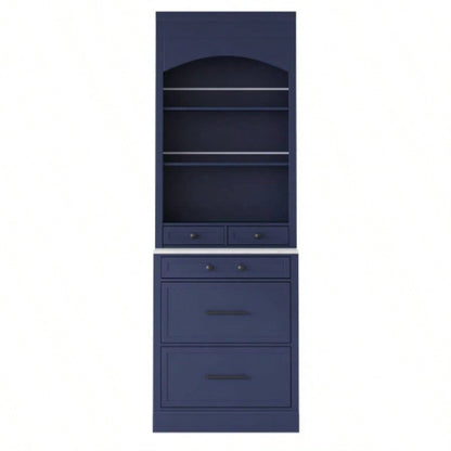 Assembly Video Provided TOPMAX Modern 83.7inch High Kitchen Pantry, Freestanding Tall Kitchen Hutch with Faux Marble Top, Display Cupboard Cabinet with 5 Storage Drawers and Adjustable Shelf, Blue